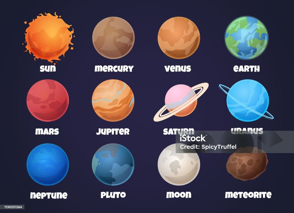 Ilustración de Planetas Del Sistema Solar Dibujos Animados De Mercurio Y  Venus Tierra Y Marte Júpiter Y Saturno Urano Y Neptuno Vector De Astronomía  y más Vectores Libres de Derechos de Planeta -