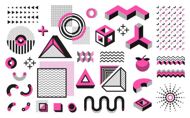 abstrakte geometrische formen. moderne minimal geometrieelemente, hipster schwarz halbton muster. trendige geometrische vektorgrafiken - temperate flower stock-grafiken, -clipart, -cartoons und -symbole