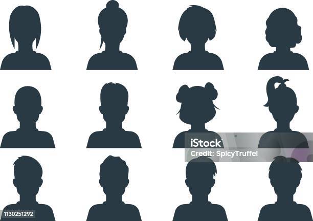 Vetores de Cabeça De Pessoa De Silhueta Pessoas Perfil Avatares Rostos Humanos Masculinos E Femininos Anônimos Retratos De Negócios Vetor Usuário e mais imagens de Criança
