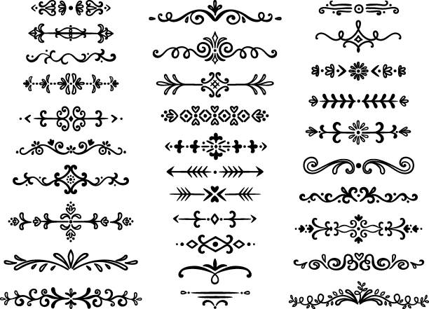 ilustrações de stock, clip art, desenhos animados e ícones de decorative dividers. text lines vintage hand drawn border decoration design elements dividing line doodle vector separation - flower ornament