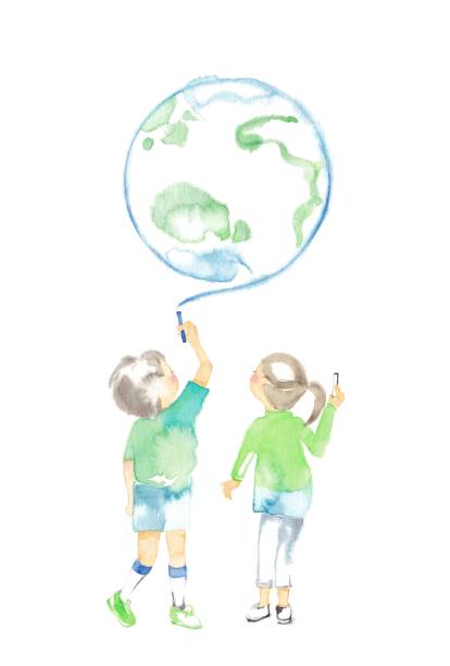 dziecko, które rysuje kredą - 地球 stock illustrations