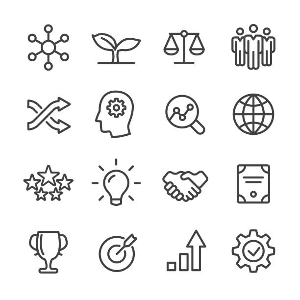 ilustrações de stock, clip art, desenhos animados e ícones de core values icons set - line series - performance efficiency business determination