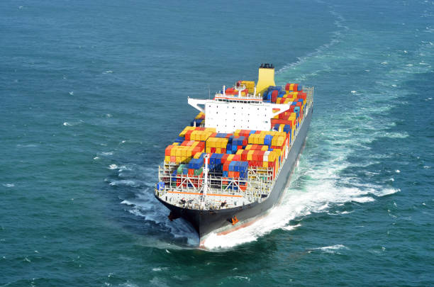 istock Aerial view of a Cargo ship at sea 1130254795