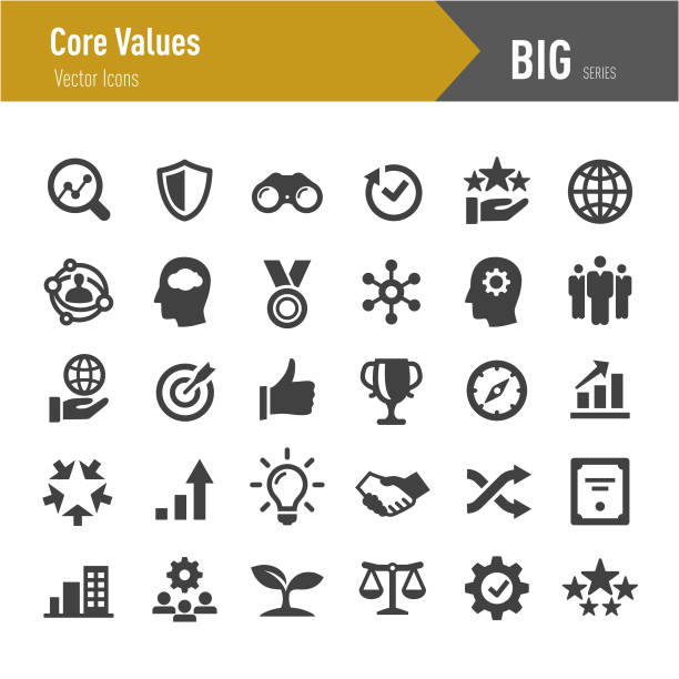 illustrazioni stock, clip art, cartoni animati e icone di tendenza di icone dei valori fondamentali - big series - business