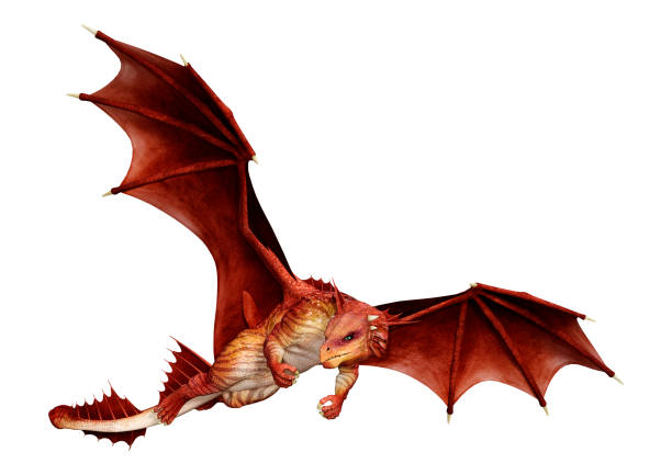 istock 3D illustration red fantasy dragon on white 1130256603