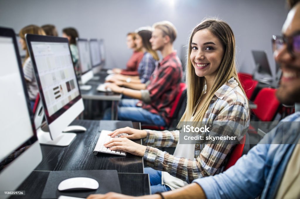 Female Computer Student Happy Female Student Using Pc During A Class At Computer Lab Stock ...