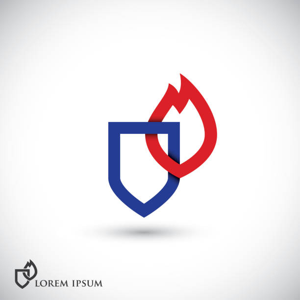 Heraldic symbol of shield and flame, protection of fire -  - isolated vector illustration Heraldic symbol of shield and flame, protection of fire firefighter shield stock illustrations