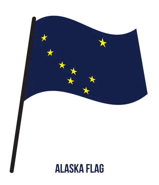 Vector illustration of Alaska (U.S. State) Flag Waving Vector Illustration on White Background. Flag of the United States of America.