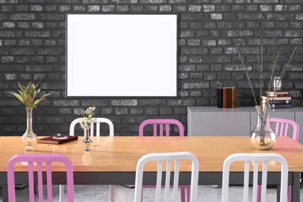 istock Nordic style apartment dining room office studio with picture frame template 1130261445