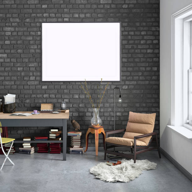 Contemporary home office interior background poster template