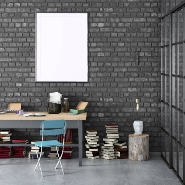 istock Blank poster frame home office interior background template 1130261447