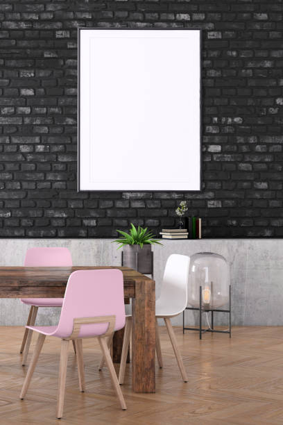 istock Nordic style apartment dining room with picture frame template 1130261448