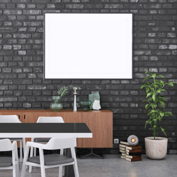 istock Nordic style apartment dining room office studio with picture frame template 1130261449