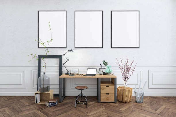 istock Blank poster frame home office interior background template 1130261456