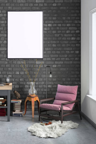 istock Blank poster frame home office interior background template 1130261467