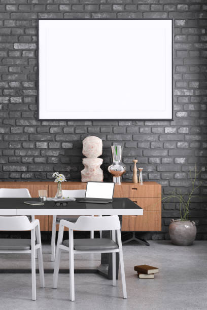 istock Nordic style apartment dining room office studio with picture frame template 1130261468