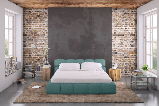 istock Modern bedroom interior with blank wall for copy space 1130261475