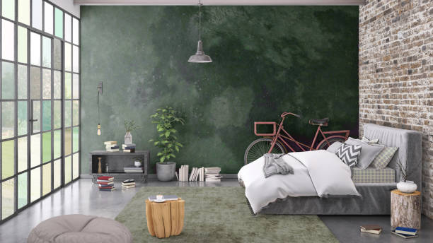 istock Modern bedroom interior with blank wall for copy space 1130261482