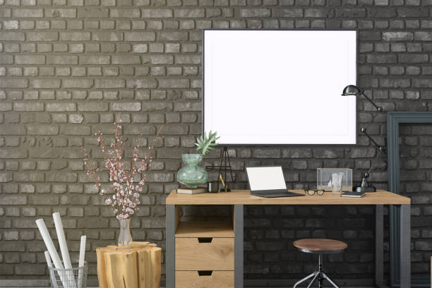istock Blank poster frame home office interior background template 1130261487