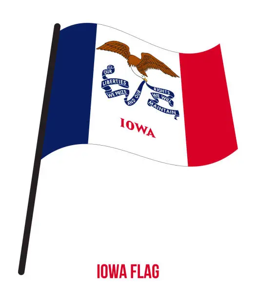 Vector illustration of Iowa (U.S. State) Flag Waving Vector Illustration on White Background. Flag of the United States of America.