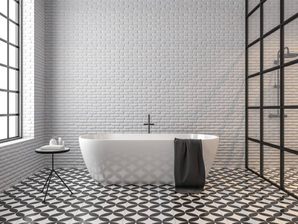 istock Scandinavian loft style bathroom 3d render 1130264637