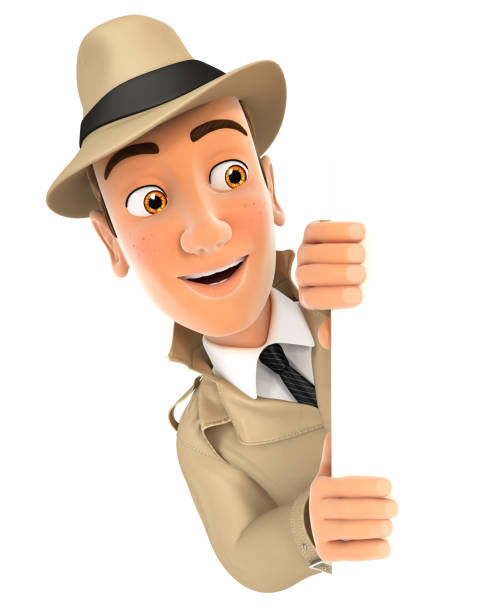 3d detective peeping over blank wall 3d detective peeping over blank wall, illustration with isolated white background detective wall stock pictures, royalty-free photos & images