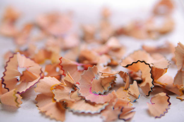 istock Pencil shavings on a gray background. 1130266245
