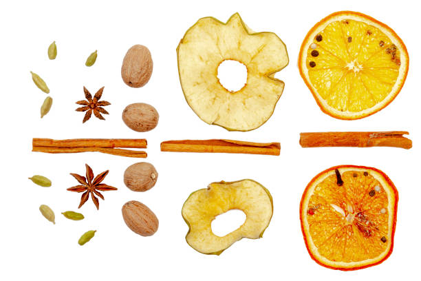 istock Dried fruits, lemon, apple, cinnamon, nutmeg. On a white background, isolate. 1130266305