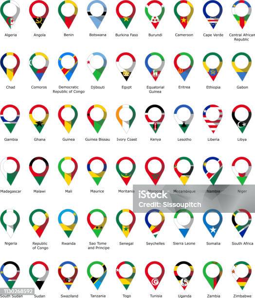 Flag Pin Of The Countries Of Africa Stock Illustration - Download Image Now - Africa, Algeria, Angola