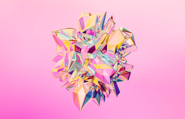 Abstract geometric crystal background, iridescent texture, faceted gem.