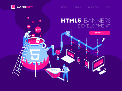website development web banner or landing page set.... Html5 Banners Making Process Web Site Design Concept Vector ...