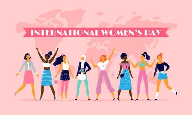 illustrations, cliparts, dessins animés et icônes de womens international jour. célébrant le huit mars, sororité communautaire et multinationale féminins gens vector illustration plate - international womens day