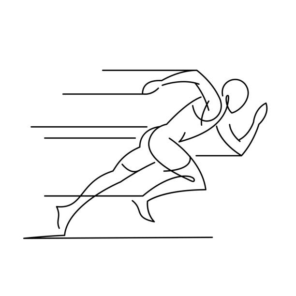 ilustraciones, imágenes clip art, dibujos animados e iconos de stock de un dibujo de línea de atleta corriendo rápido - sprinting