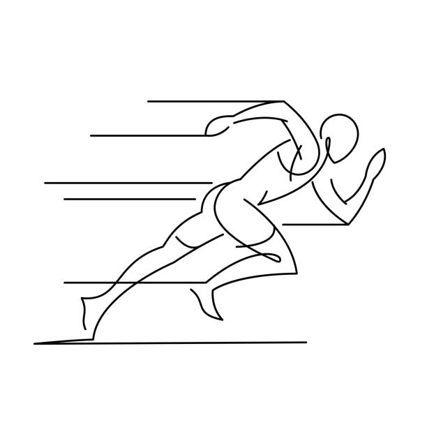illustrations, cliparts, dessins animés et icônes de un dessin au trait d’athlète à courir vite - sprint