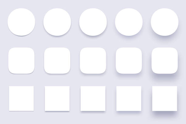 Button shadows. Simple shape shadow, clear buttons badges and miscellaneous shapes material shadows isolated 3d realistic vector set Button shadows. Simple shape shadow, clear buttons badges and miscellaneous shapes material shadows. App surface button, interface ui apps badge. Isolated 3d realistic vector icons set blank sticker stock illustrations