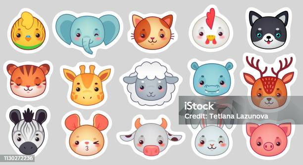Cute Animal Stickers Smiling Adorable Animals Faces Kawaii Sheep