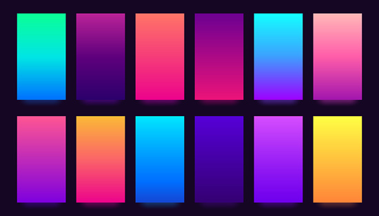 Gradient background. Colorful gradients, blurred colors and vivid smartphone backdrop. Multicolor abstract gradient interface. Holographic screen vector backgrounds collection