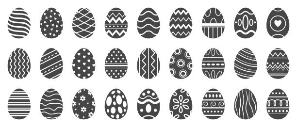 Easter eggs silhouette. Cute easters celebration egg, paschal pattern and decorated eggs vector silhouettes illustration set Easter eggs silhouette. Cute easters celebration egg, paschal pattern and decorated eggs. Traditional spring easter chicken ornate egg. Vector silhouettes isolated icons illustration set egg silhouettes stock illustrations