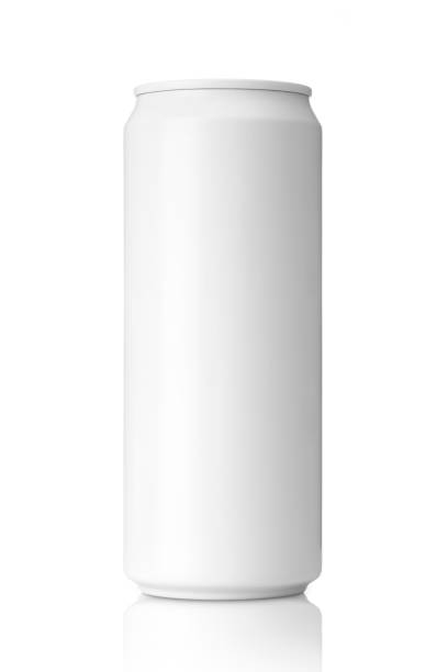 Empty white aluminum can with beverage on white background. Empty white aluminum can with beverage on white background with clipping path, Mockup for design. canister photos stock pictures, royalty-free photos & images