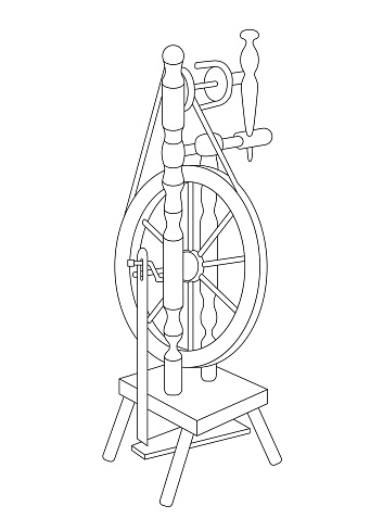 Vector illustration of spinning wheel. Isolated on white background. Can be used for graphic design, textile design or web design.