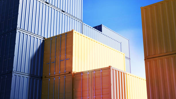 istock Containers in the port, 3D illustration 1130278415