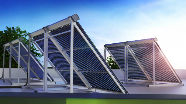 Solar panel on the roof Ecology concept, 3d illustration solar heater stock pictures, royalty-free photos & images