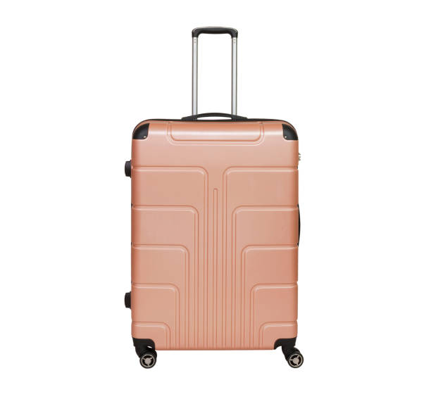 istock Beige suitcase isolated on white background. Polycarbonate suitcase isolated on white. Beige suitcase. 1130278868