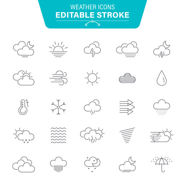ilustrações, clipart, desenhos animados e ícones de ícones de editável da linha do tempo - weather symbol sun meteorology