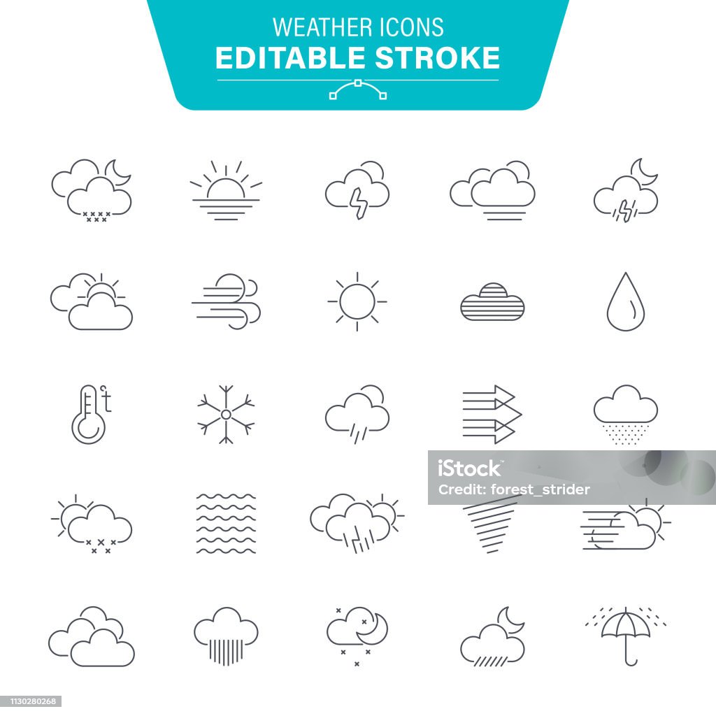 Weather Editable Line Icons Weather, Wind, Snow, Snowflake, Rain, Wave Pattern, Editable Stroke Icon Set Icon Symbol stock vector