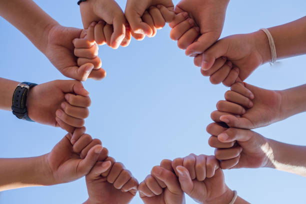 istock Circle shape hand of team showing unity and teamwork 1130286074