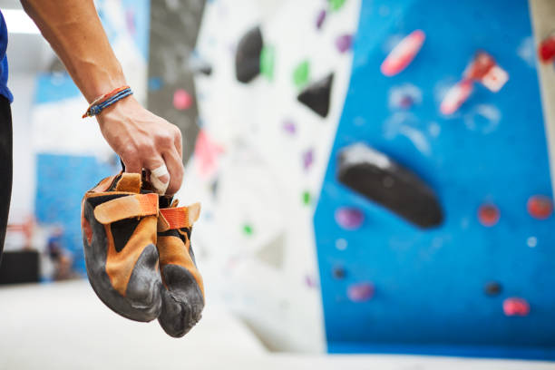 Indoor climbing shoes close-up.