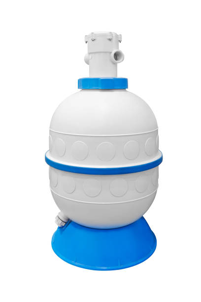 istock Water filter for the pool or water supply, Filter unit for cleaning water from mechanical impurities, blue and white plastic tank. 1130286827
