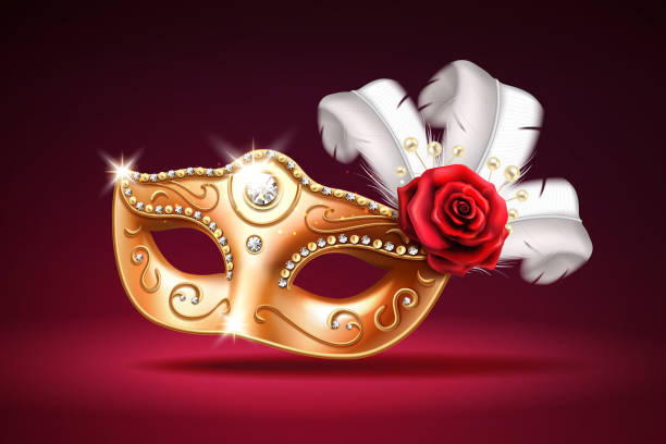 ilustrações de stock, clip art, desenhos animados e ícones de colombina mask with beads and feather, rose flower - covered bazaar