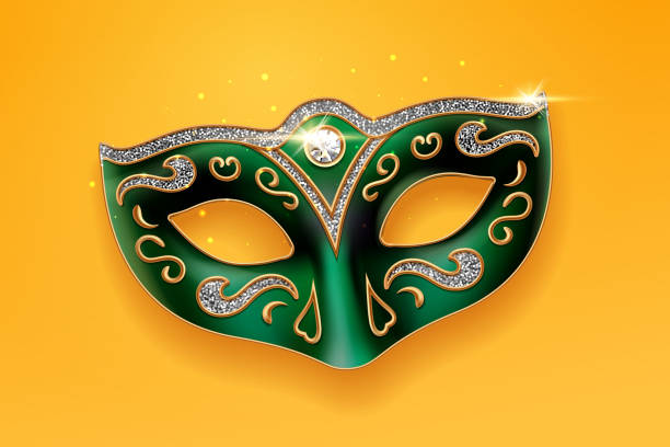 Colombina green mask decorated with diamonds Colombina green mask decorated with diamonds. Holiday masquerade masque or decoration for face at theater, opera. Part of italian or brazil festival costume. Fashion and entertainment theme fashion bazaar stock illustrations